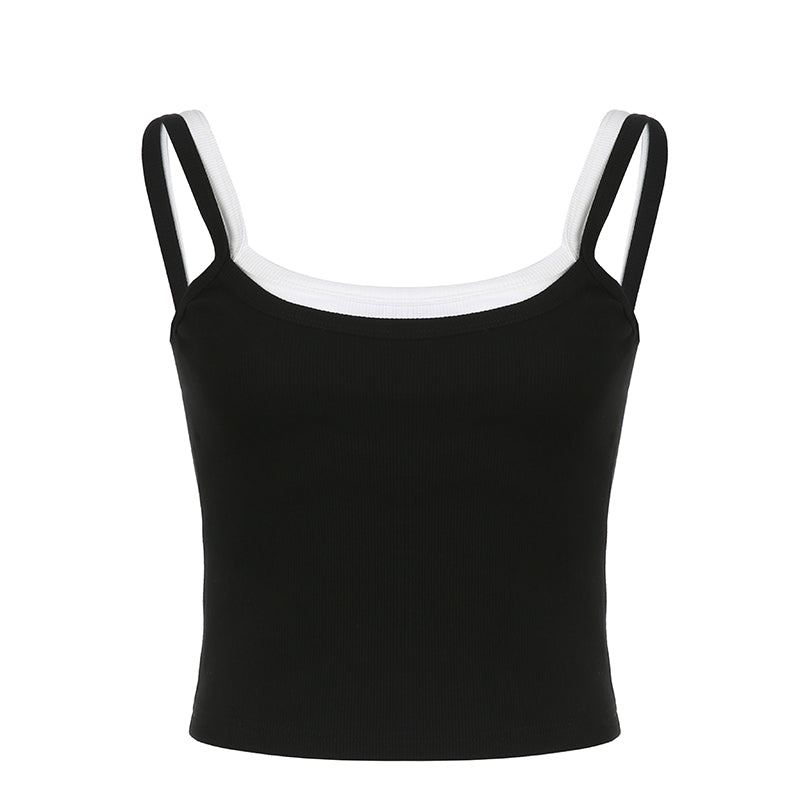 Aiertu - summer inspo Hot Patchwork Black Sleeveless Y2K Crop Vest Tops Summer Casual Tank Top Women Rib Slim Basic Street Style Camisole Aiertu