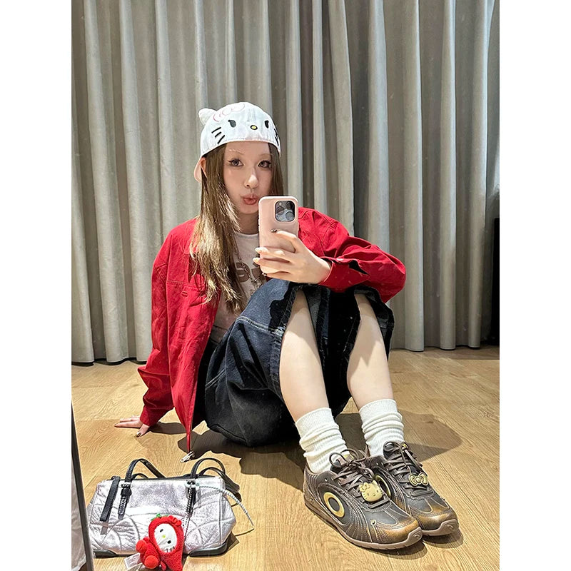 Aiertu  -  Blue Women's Retro Y2K 2000s Wide Leg Baggy Casual Denim Trouser High Waist Shorts Jeans 2025 Summer Harajuku Calf-Length Pants Aiertu