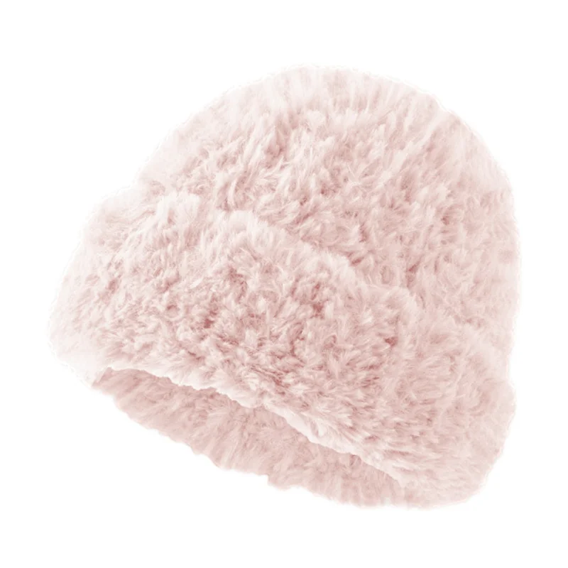 Aiertu  -  Winter Warm Beanies Hat Plush Thicke Imitate Rabbit Fur Bonnet Fleece Pullover Skull Cap Big Head Circumference Women Woolen Hat Aiertu