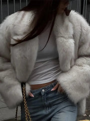 Aiertu  -  Winter Soft Hairy Luxury Faux Fur Coat Girls Oversized Gradient Overcoats Women Thick Warm Outerwear Fluffy Faux Fox Fur Jacket Aiertu