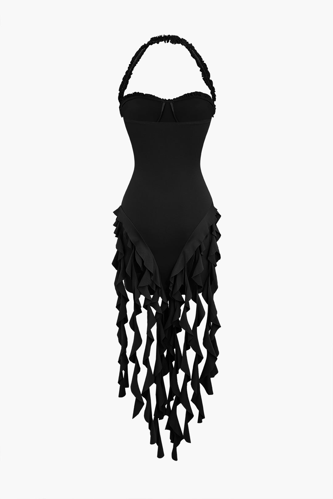 Aiertu  Ruffle Tassel Halter Bustier Mini Dress Aiertu