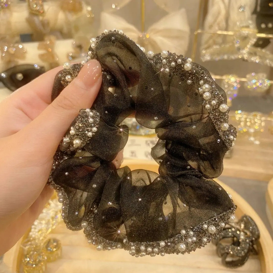 Aiertu Organza Rhinestone Elastic Hairband Large Intestine Hair Ring Hair Rope Headdress Simple Head Flower New Headdress Hair Aiertu