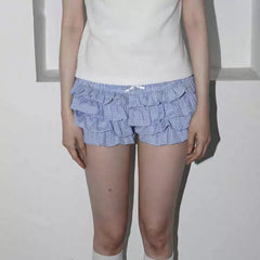 Aiertu  -  Y2K sweet trouser skirt sweet cool American low waist multi-layer wavy lace plaid cake shorts new Aiertu