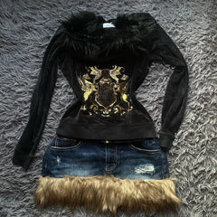 Aiertu  -  Winter Simple Plush Hooded Jacket for Women Y2k Harajuku Retro Long-sleeved Goth plus Velvet Warm Slim Zipper Cardigan Jacket Aiertu