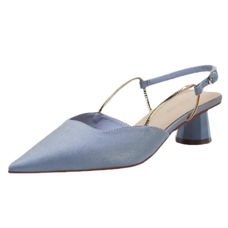 Aiertu  -  French Satin Style Sandals 2025 Spring Women New Baotou Mid Heel Design Luxury Pointed Versatile Single Shoes Aiertu