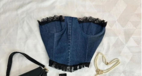 Aiertu  -  Korean Gothic Sexy Hottie Denim Skirt Suit for Women Harajuku Y2k Style High Street Retro Design Cute Mini Skirt Punk Slim Top Aiertu
