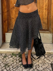 Aiertu  -  Vintage Polka Dot Print Midi Skirt Elegant Retro Low Rise Loose Irregular Skirts for Women Y2k Aesthetic Clothing Summer Aiertu