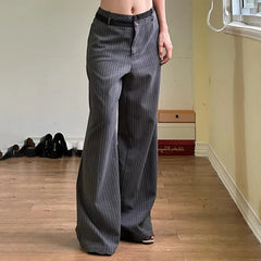 Aiertu  -  Harajuku Stripe Patched Straight Leg Women Suit Pants Streetwear Basic Office Ladies Trousers Contrast Color Outfits Aiertu