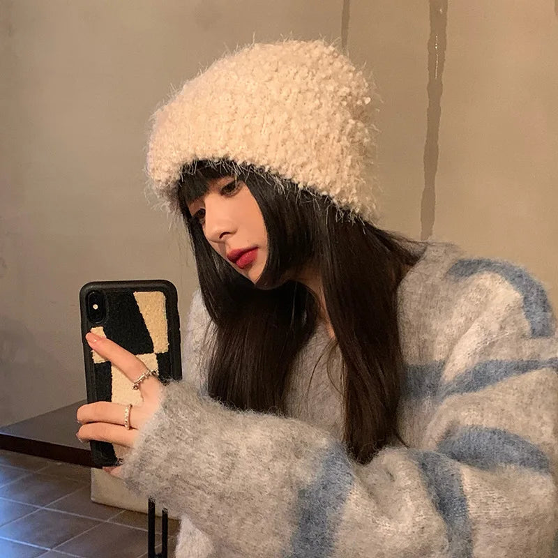 Aiertu  -  8 Colors Unisex Solid Color Big Head Knitted Hat Beanies Winter Hats For Woman Bonnet Adult Cover Head Cap Warm Skullies Caps Aiertu