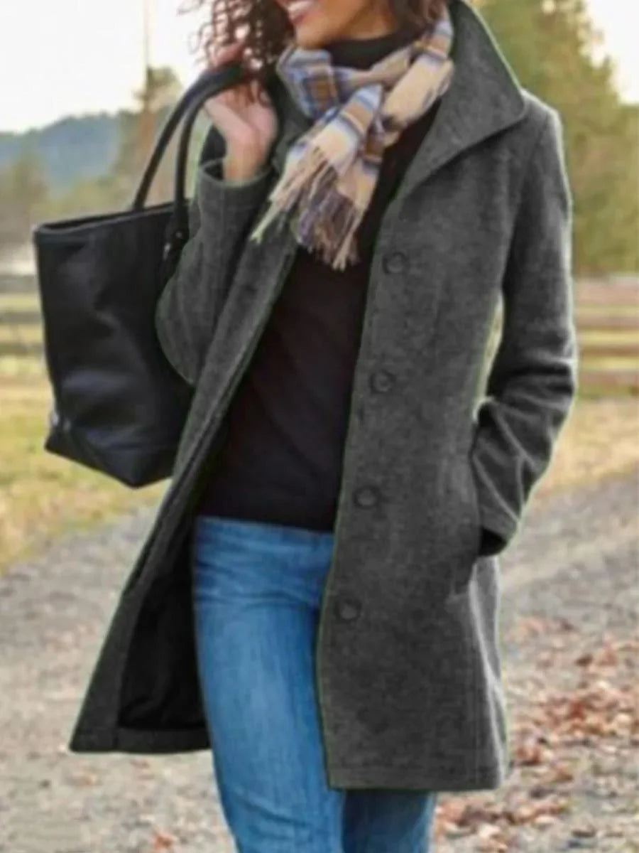 Aiertu  -  Women's Autumn and Winter New Women's Clothing European and American Retro Medium and Long Solid Color Woolen Coat Aiertu