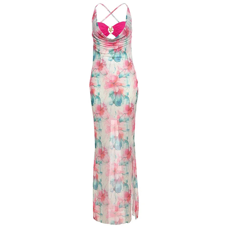 Aiertu  -  Women Sexy Off Shoulder 3 Piece Set Chic Printed High Slit Skirt Sleeveless Camisole Suit 2026 Summer Beach Vacation Lady Outfit Aiertu