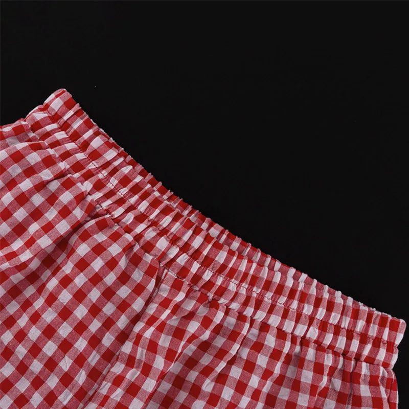 Aiertu  -  Fashion Plaid Long Pants Sets For Women Chic Peter Pan Collar Lace Up Shirt Wide Leg Pant 2 Pieces Sets Female Pajamas Outfits Aiertu