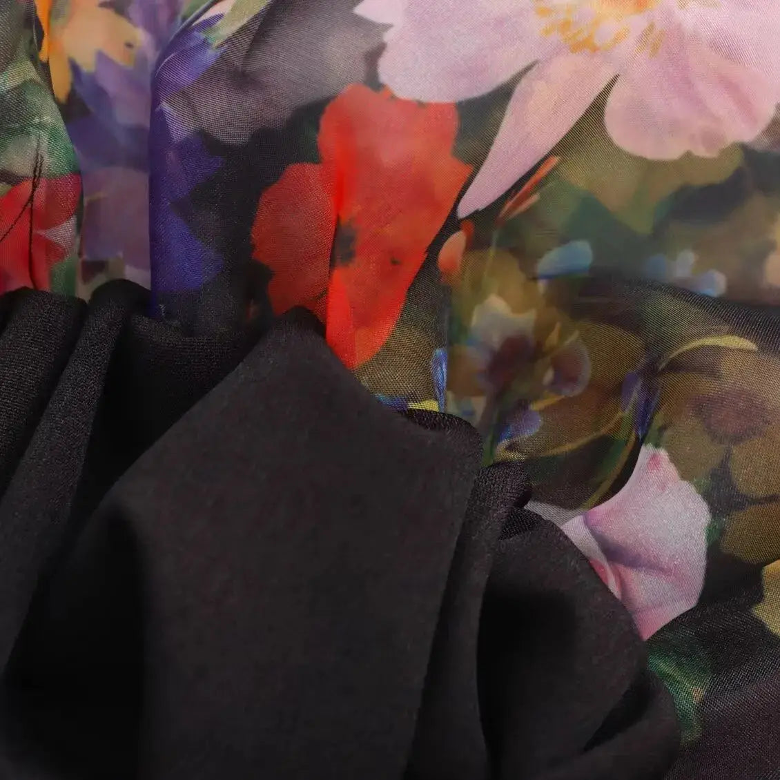 Aiertu  -  Sexy Women Black Flower Print Organza Strapless Dress Hem Ruched Swing BUD Party Skater Mini Short Robe Aiertu