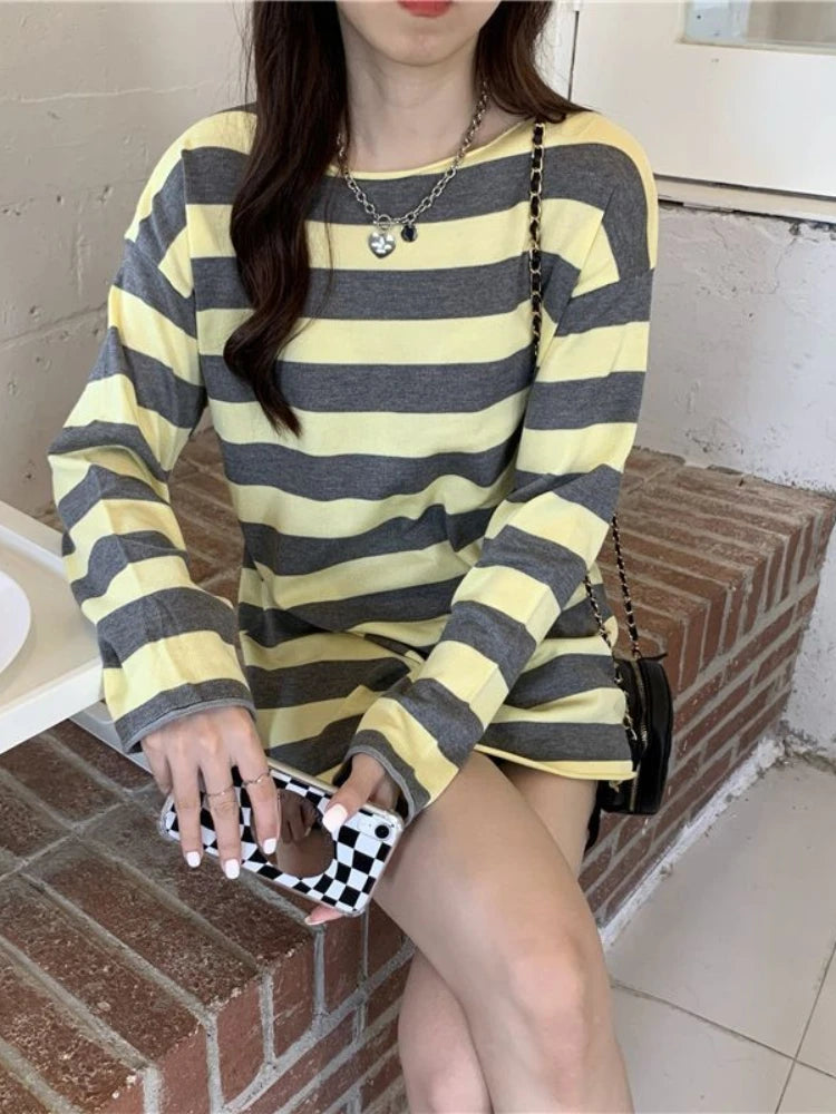 Aiertu  -  Casual Striped Sweater Women Sweet Preppy Style Long Sleeve Pullover Knitted Oversize Korean Fashion Tops Autumn Winter Aiertu
