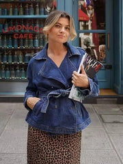 Aiertu  Women Fashion With Belt Denim Solid Double Breasted Jackets Vintage Lapel Neck Long Sleeves Female Chic Lady Outfits Aiertu