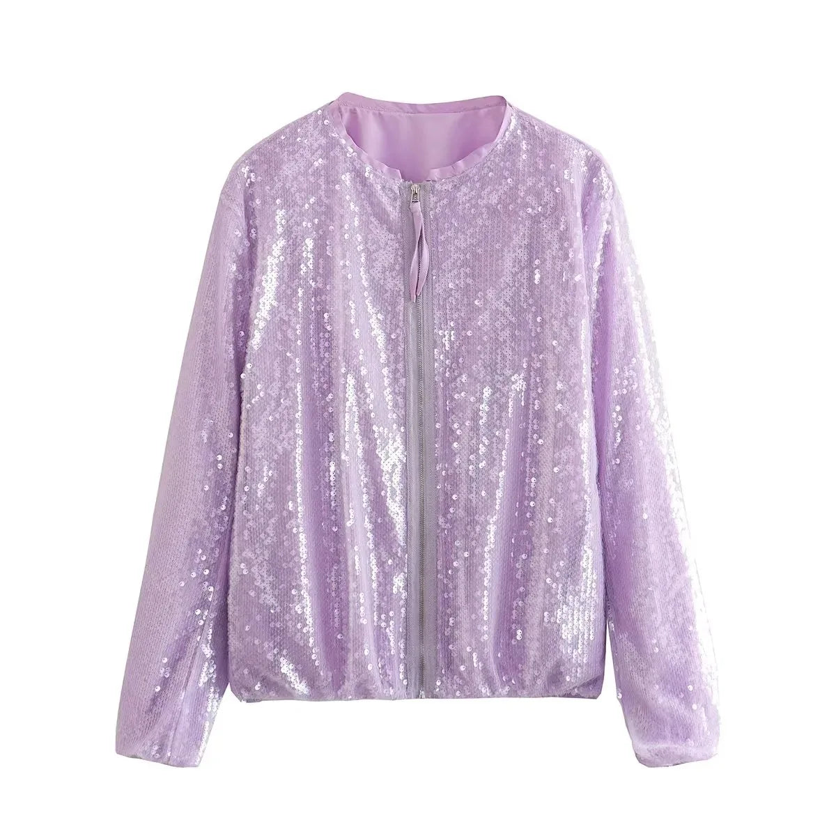Aiertu  -  2026 O-neck Sequins Bomber Jackets for Women Autumn Fashion Zip-up Long Sleeve White Coats Streetwear Female Tops Outerwears Aiertu