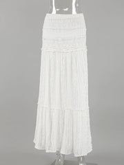 Aiertu  -  New Lace Patchwork White Long Skirt Women High Elastic Waist Textured A-line Maxi Skirts Summer Casual Fashion Holiday Faldas Aiertu