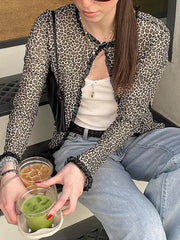 Aiertu  -Leopard Lace Long Sleeve Cardigan aiertu