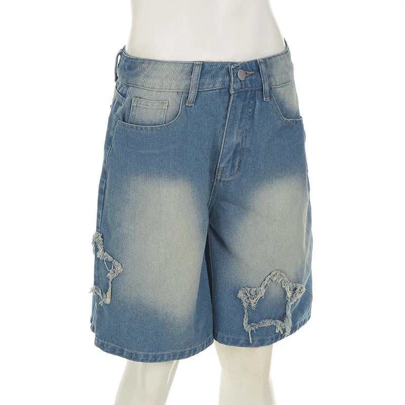 Aiertu  -  Blue Denim Shorts Woman Low Rise Baggy Jeans Streetwear Woman Summer Bottoms P77-DZ37 Aiertu