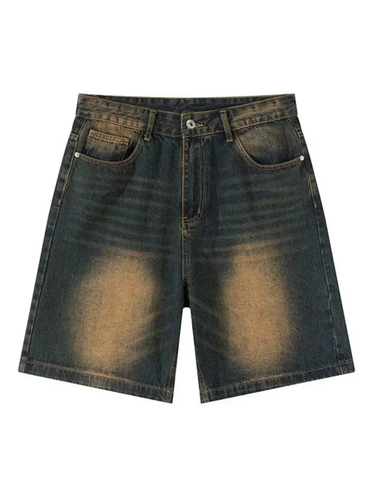Aiertu  -  Women's Washed Denim Shorts Retro Neutral Style Quarter Bottoms Wide Leg Capris Female High Waist Straight Kenn-length Jeans 2XL Aiertu