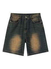 Aiertu  -  Women's Washed Denim Shorts Retro Neutral Style Quarter Bottoms Wide Leg Capris Female High Waist Straight Kenn-length Jeans 2XL Aiertu