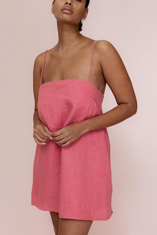 Aiertu  Minimalism Linen Slip Mini Dress Aiertu