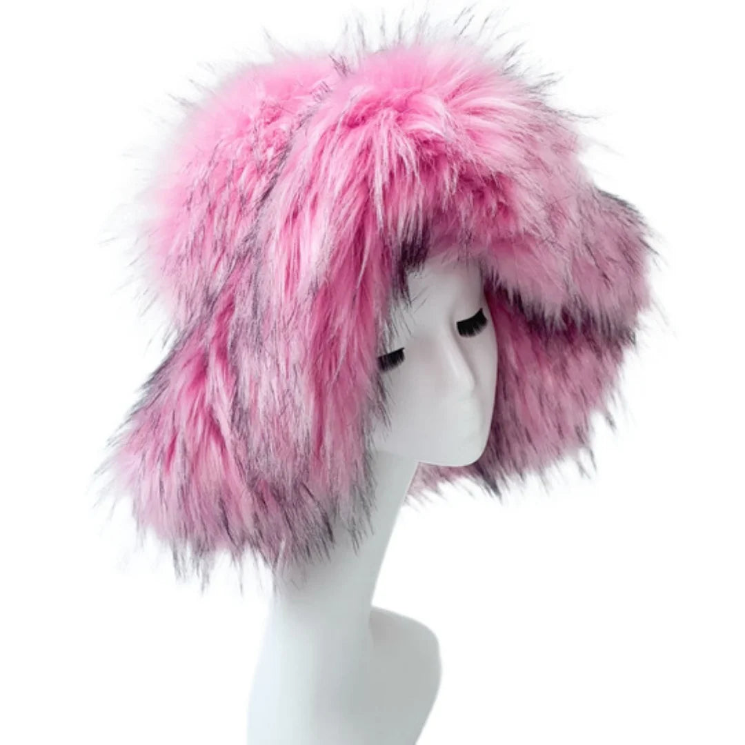 Aiertu  -  Luxury Fluffy Women Faux Fur Bucket Hats Oversized 17cm Wide Brim Thicken Outdoor Warm Plush Punk Hat Girl Y2k Female Ski Panama Aiertu
