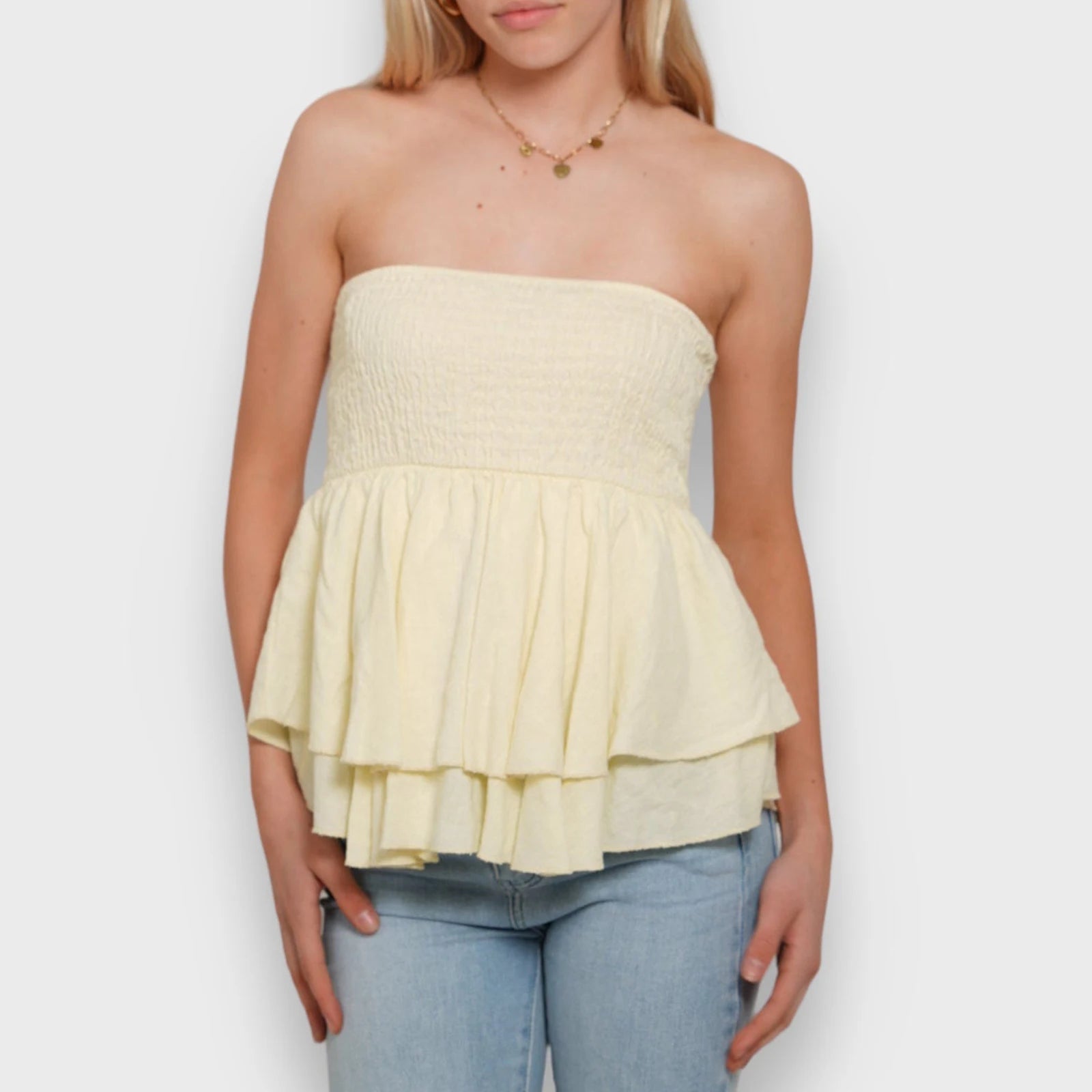Aiertu  Summer Shirred Tube Tops for Women Off Shoulder Backless Sleeveless Layered Ruffle Vest for Party Club Aiertu