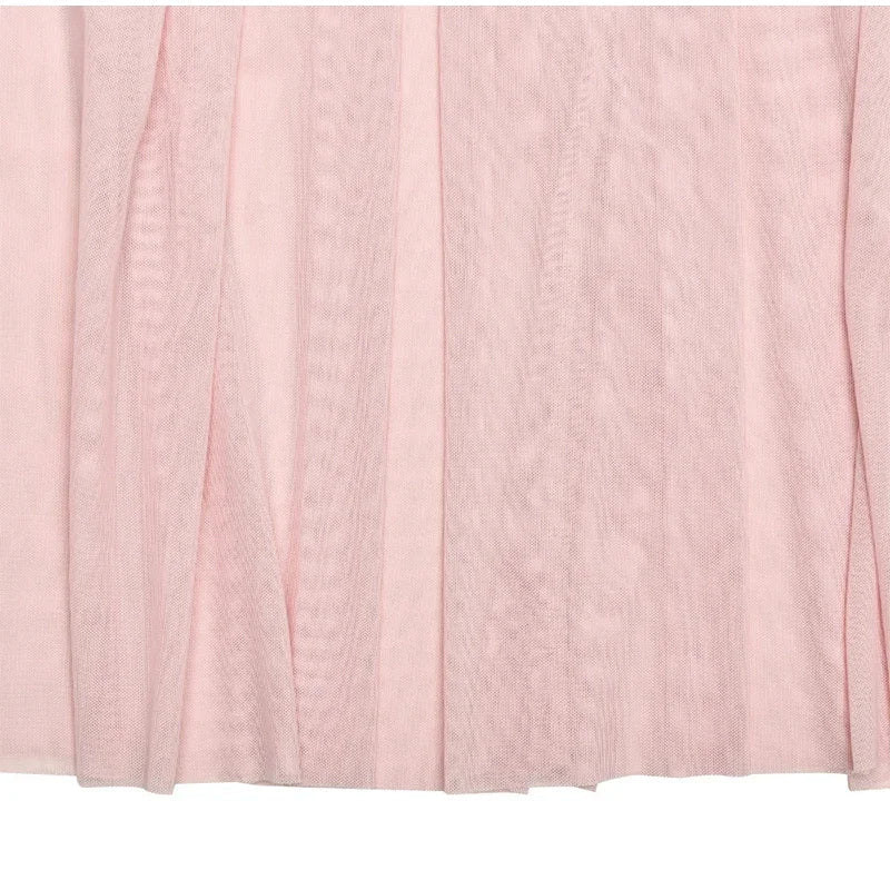 Aiertu  -  Elegant Slash Neck Pleated Mesh Patchwork Dress Women Fold Sleeveless Backless Chic Summer 2025 Robe Slim Sexy Party Dresses Aiertu