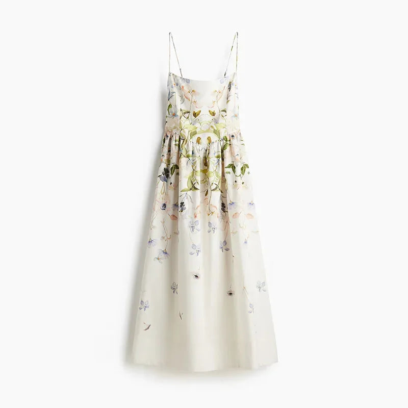 Aiertu  -  Elegant Printed Camisole Women's Long Dress V-neck A-line Slim Robe 2026 Summer Beach Vacation Style Female's Long Dresses Aiertu