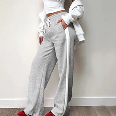 Aiertu  Streetwear Stripe Spliced Autumn Sweatpants Women Trousers Sporty Casual Elastic Waist Homewear Pants Straight Bottom Aiertu