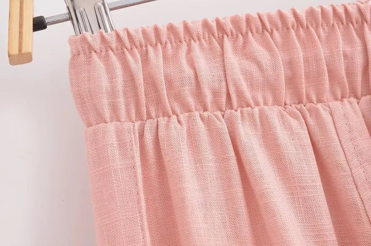 Aiertu  -  American hottie elastic high-waisted straight casual pants for women summer new linen blended bloomers Aiertu