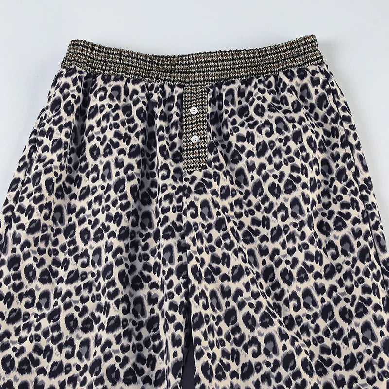 Aiertu  -  Wild Spice Girls Street Leopard Print Plaid Personality Loose Casual Pants Niche Loose Straight Skinny Low Waist Pants Aiertu