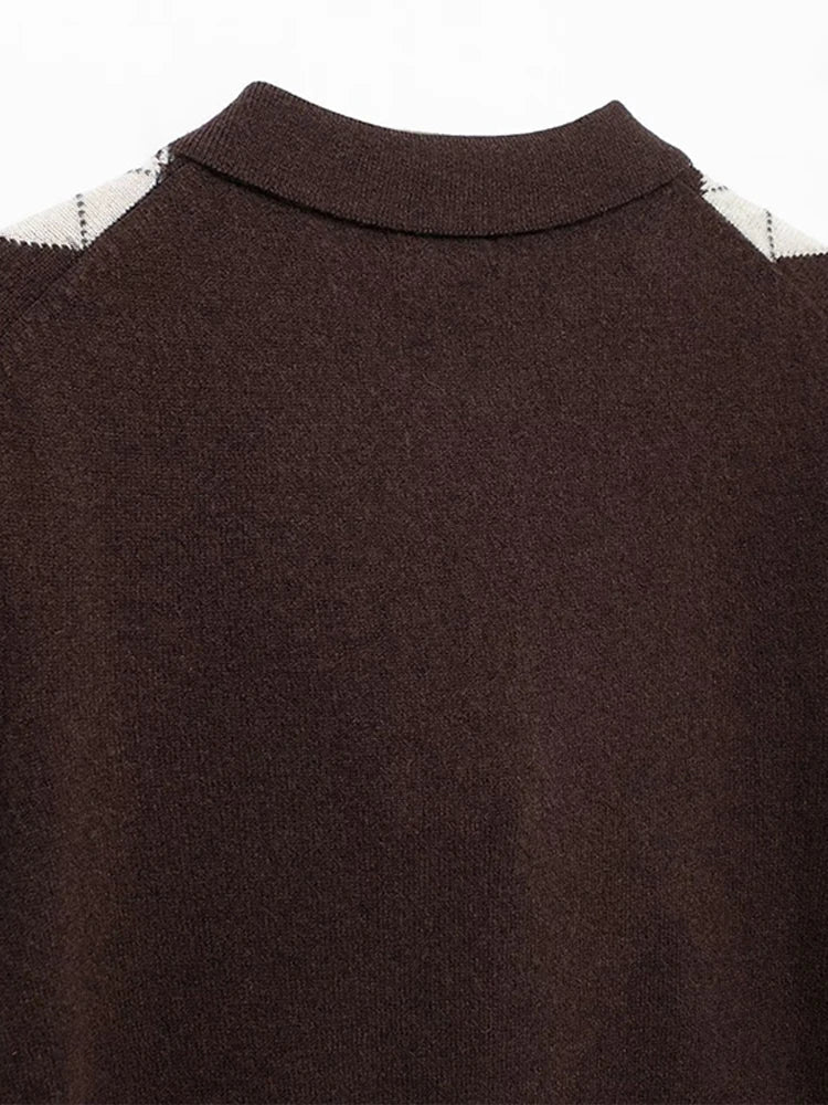 Aiertu  -  Knit Short-Sleeved Sweater Lapel Pullover Fashion Slimming Knitwear Casual Minimalism Warm Short Shirt Women T-Shirt Aiertu