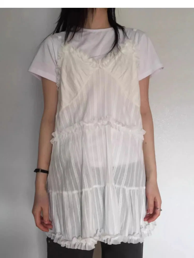 Aiertu  -  Vintage Sweet Patchwork White Vest Dresses Summer New Fungus Camisole Dress for Women Y2k Sleeveless Loose Vestidos Mujer Aiertu