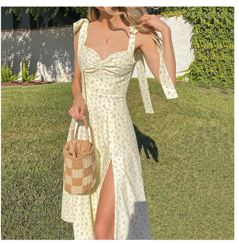 Aiertu - Summer Sleeveless Yellow Print Dress Aiertu