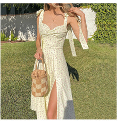 Aiertu - Summer Sleeveless Yellow Print Dress Aiertu