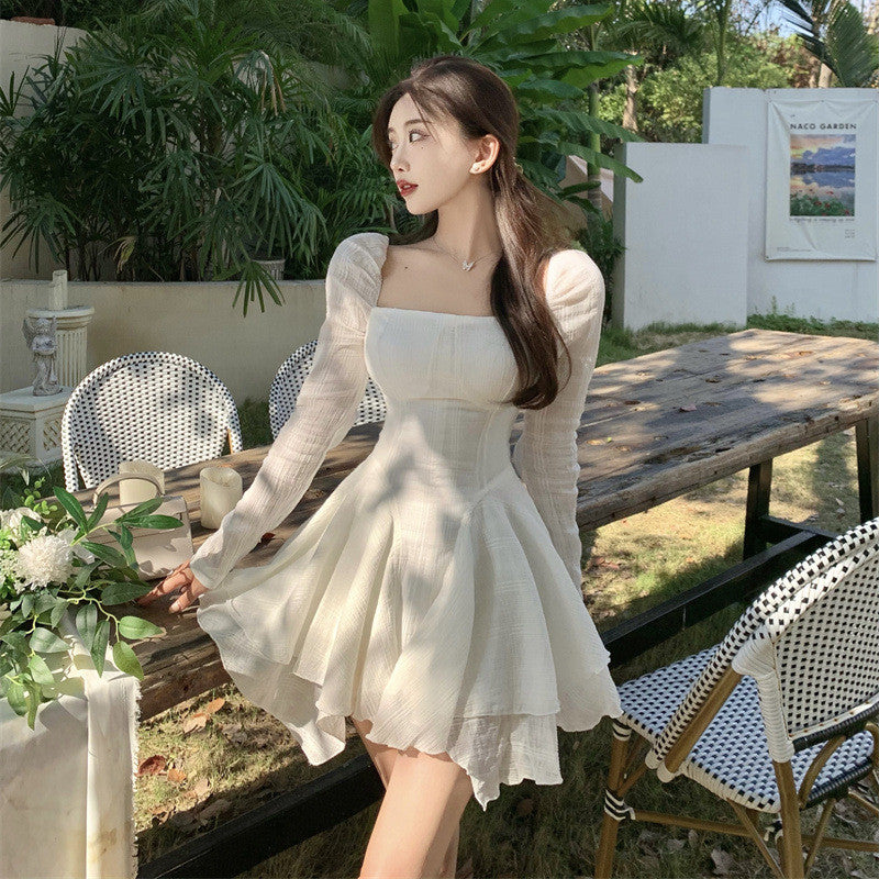 Aiertu - Solid Color One Shoulder Slim Fit Fairy Dress Aiertu