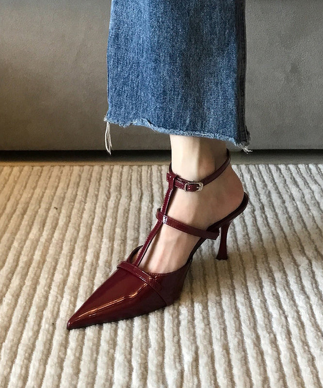 Aiertu  Mulberry Faux Leather Chic Splicing Hollow Out Stiletto Pointed Toe Aiertu