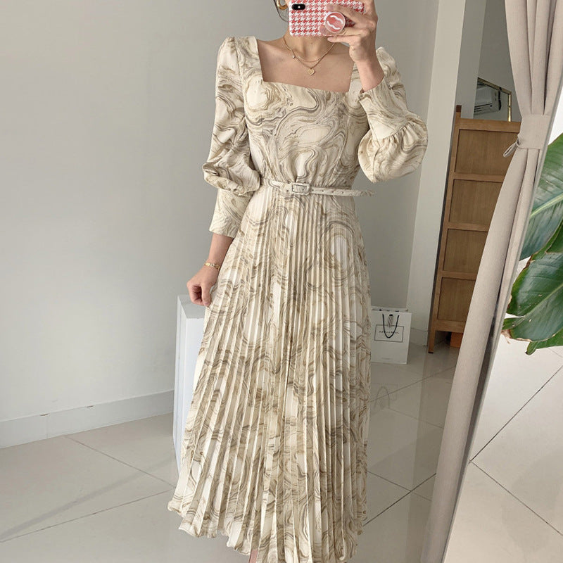 Aiertu - Women's Printed Waist Long Pleated Dress Aiertu