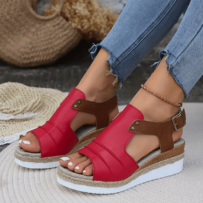 Aiertu Comfy Platform Women's Colorblock Casual Sandals, Ankle Buckle Strap Versatile Summer Wedge Shoes Aiertu