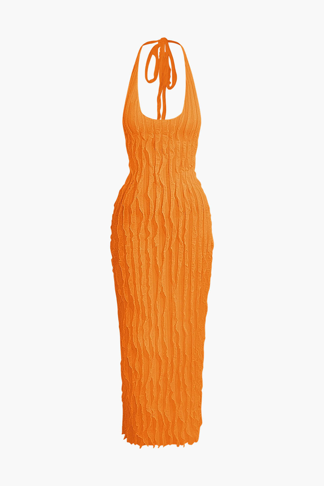Aiertu  Sheer Ruffle Texture Halter Backless Maxi Dress Aiertu