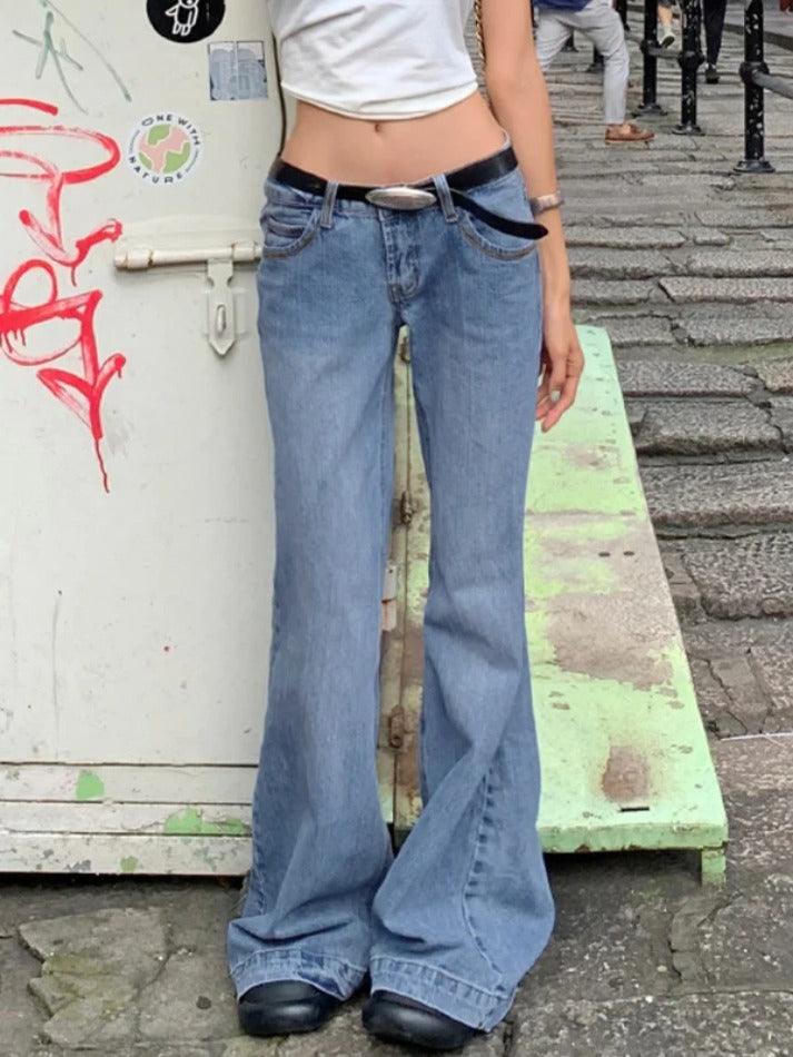 Aiertu  Washed Low Waist Mopping Boyfriend Jeans Aiertu