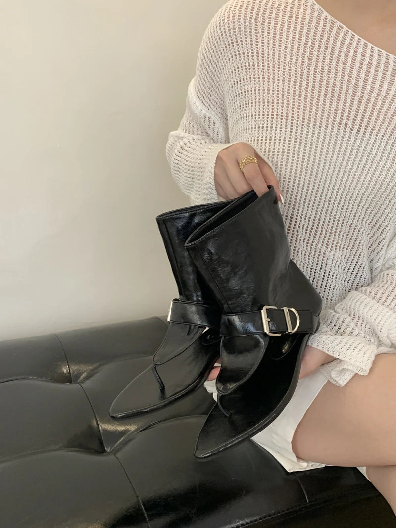 Aiertu    -  White Sandals Woman Thong Low Heels Ankle Boots Summer Ladies Shoes Punk Black Sandals Brown Flip Flops Sandales Femmes Aiertu