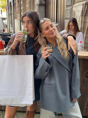 Aiertu  -  Chic Gray Lapel Button Suit Jacket For Women Elegant Loose Long Sleeves Office Coat 2026 New Female High Streetwear Outercoat Aiertu