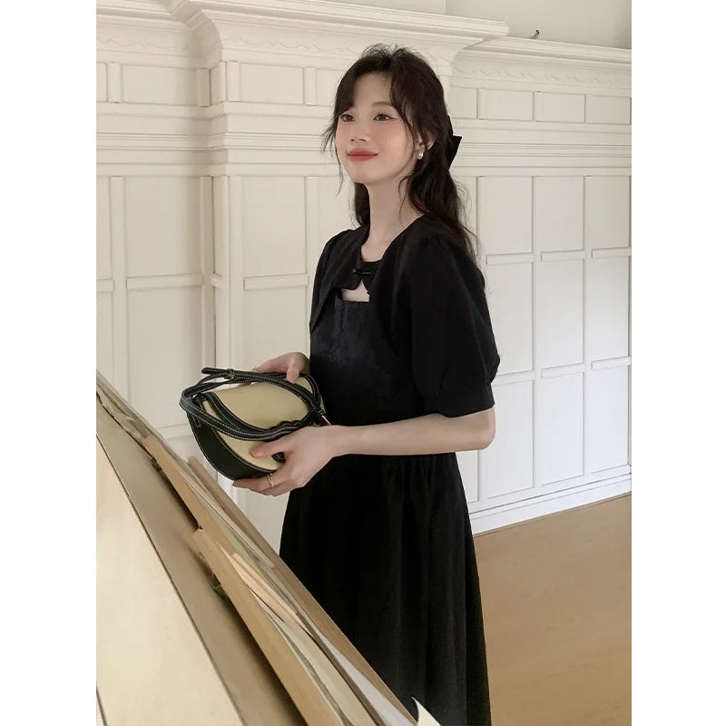 Aiertu  Summer Hot Sale Of The Season New Chinese Style Pure Color Belted Waist Gown with Button Detail Elegant Atmosphere Women's Dress Aiertu