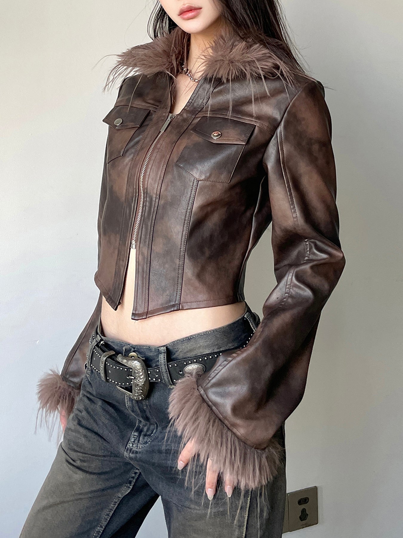 Aiertu - summer inspo Streetwear Faux Collar Women Moto Style Jackets  Autumn Long Sleeve Fashion Chic Design Short Leather Coat Aiertu