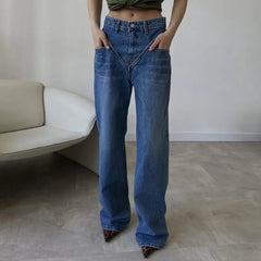 Aiertu  -  Loose Jeans for Women 2024 New Long,European and American,New Patchwork Spliced Denim trousers Femme Aiertu