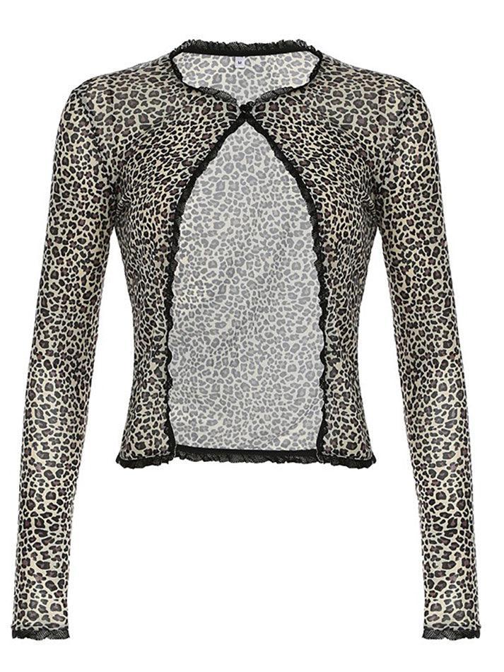 Aiertu  -Leopard Lace Long Sleeve Cardigan aiertu