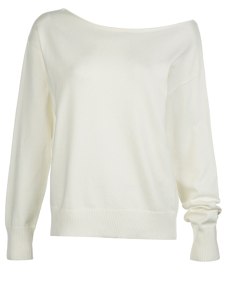Aiertu - summer inspo Dark Blue Solid Minimalist Style Autumn Winter Sweaters Women White Simple Basic Casual Loose Knitted Pullover Jumpers Aiertu